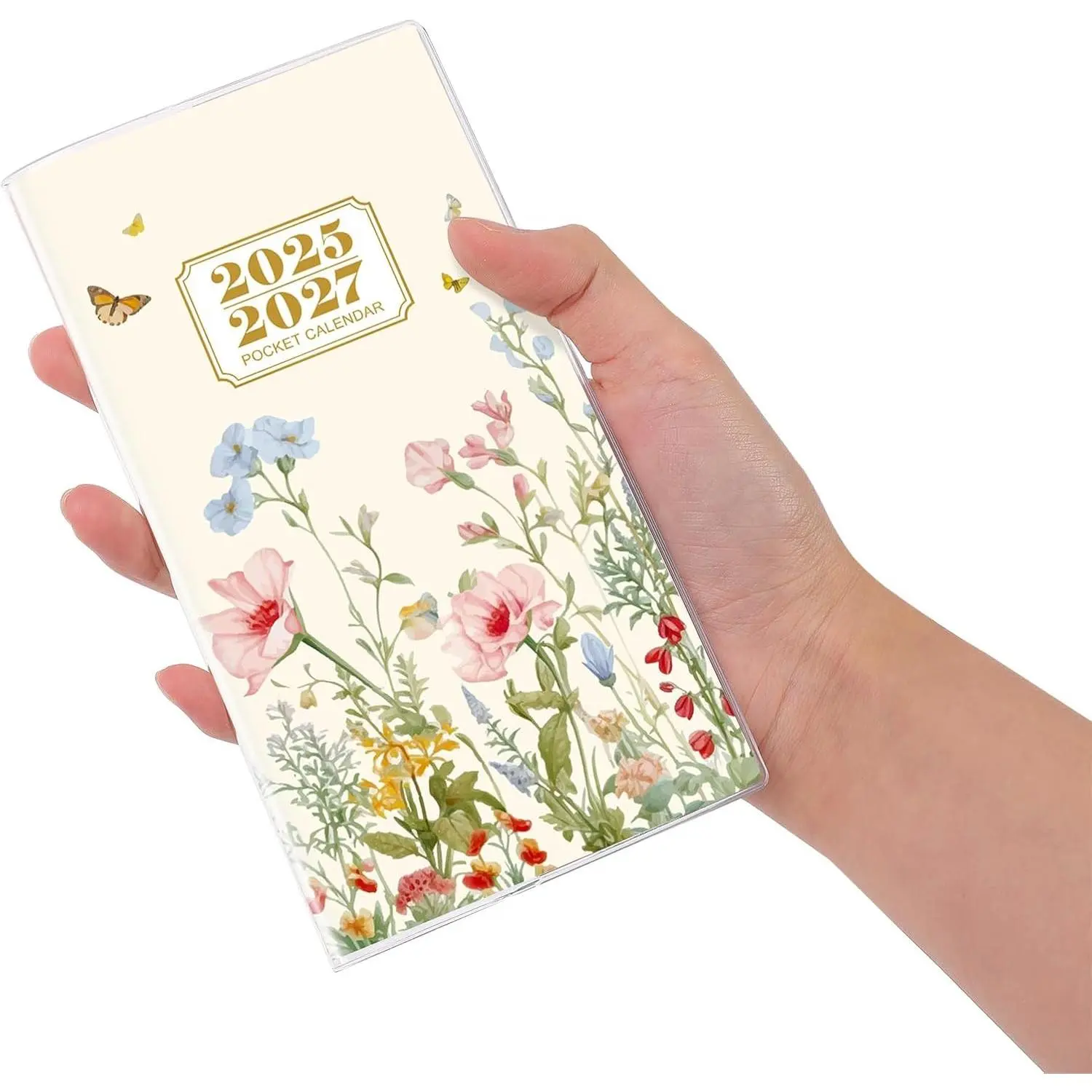 Pocket Calendar 2026-2027 for Purse Two Year Monthly Planner Small Size 6.5” x 3.5” Runs From Oct 2025 Until Dec 2027 for Organizing Planning Butterfly Floral