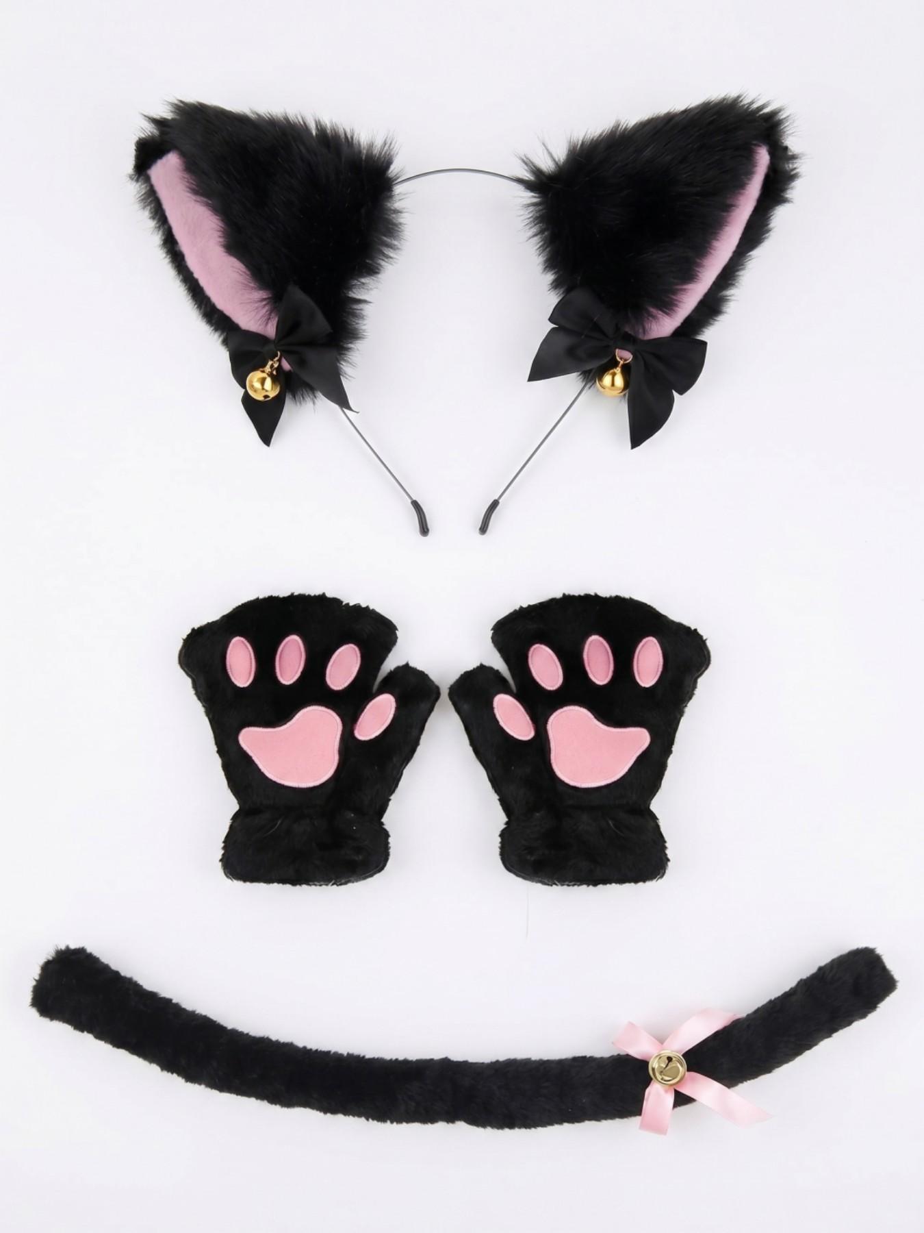 Handmade Cat Ear and Tail Accessories Set, Animal Print Costume for Dance Performances, Halloween Belly Dance