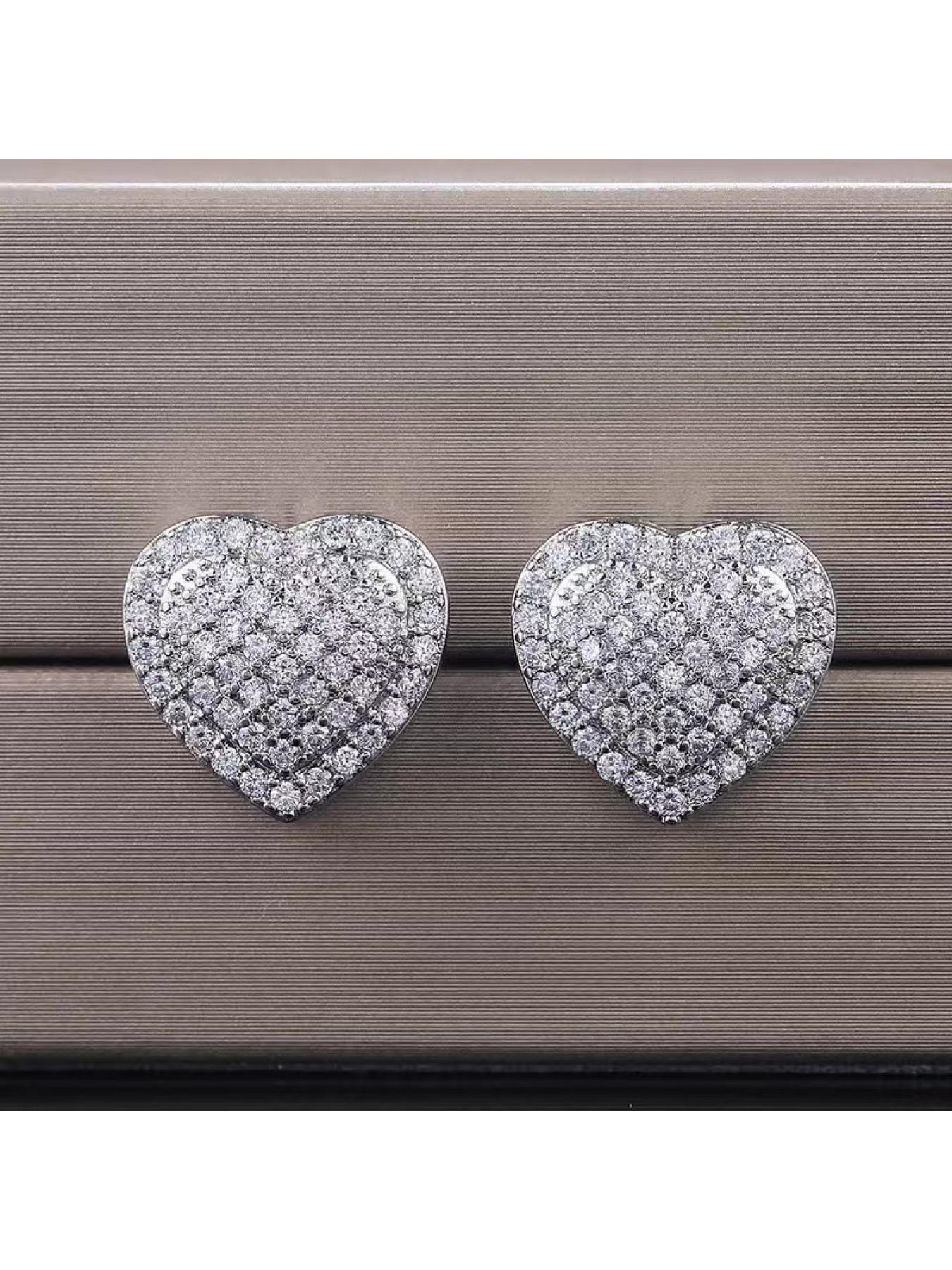Fashionable copper stud earrings with micro-set zircon heart-shaped design for women, a perfect gift for wedding anniversary