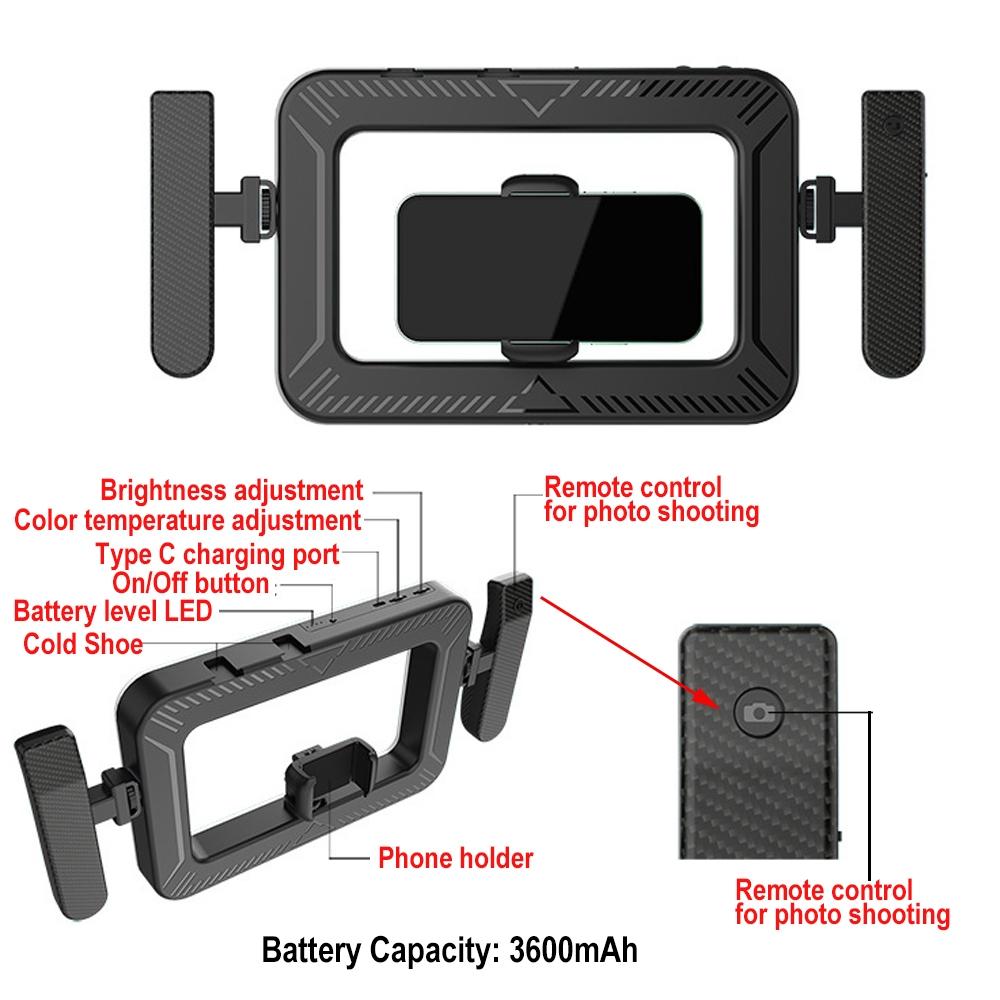 Handheld Multifunctional Circular Fill Light with Handle, Built in Wireless Remote Control, 3600mah Rechargeable Battery, Three Color Temperatures, Portable Selfie Lamp, Phone Accessories, Gift
