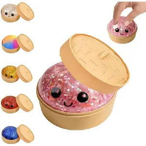 Glitter Dumpling Squishy, Dumpling Squishy Mystery Box, Colorful Dumplings Stress Balls Fidget Sensory Toy, Stocking Stuffers with Food Steamer Stretchy Desk Toys (Glitter Pink)