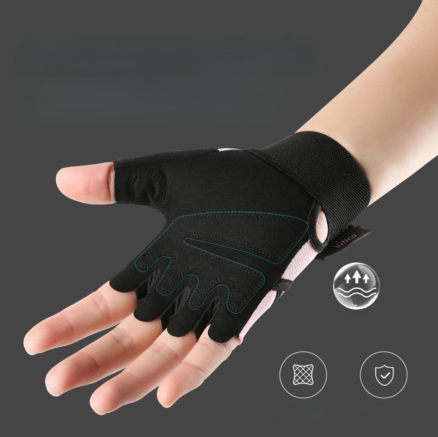 Half-Finger Breathable Cycling Gloves for Men & Women, Padded Bike Gloves with Wrist Wraps Support & Adjustable Straps, Full Palm Protection for Road & Mountain Biking