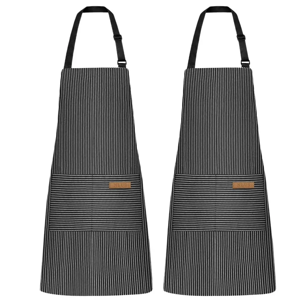 Striped Pattern Apron, 2 Counts Adjustable Kitchen Cooking Apron, Soft Cook Apron with Pockets, Kitchen Accessories, Household Items, Kitchen Aprons