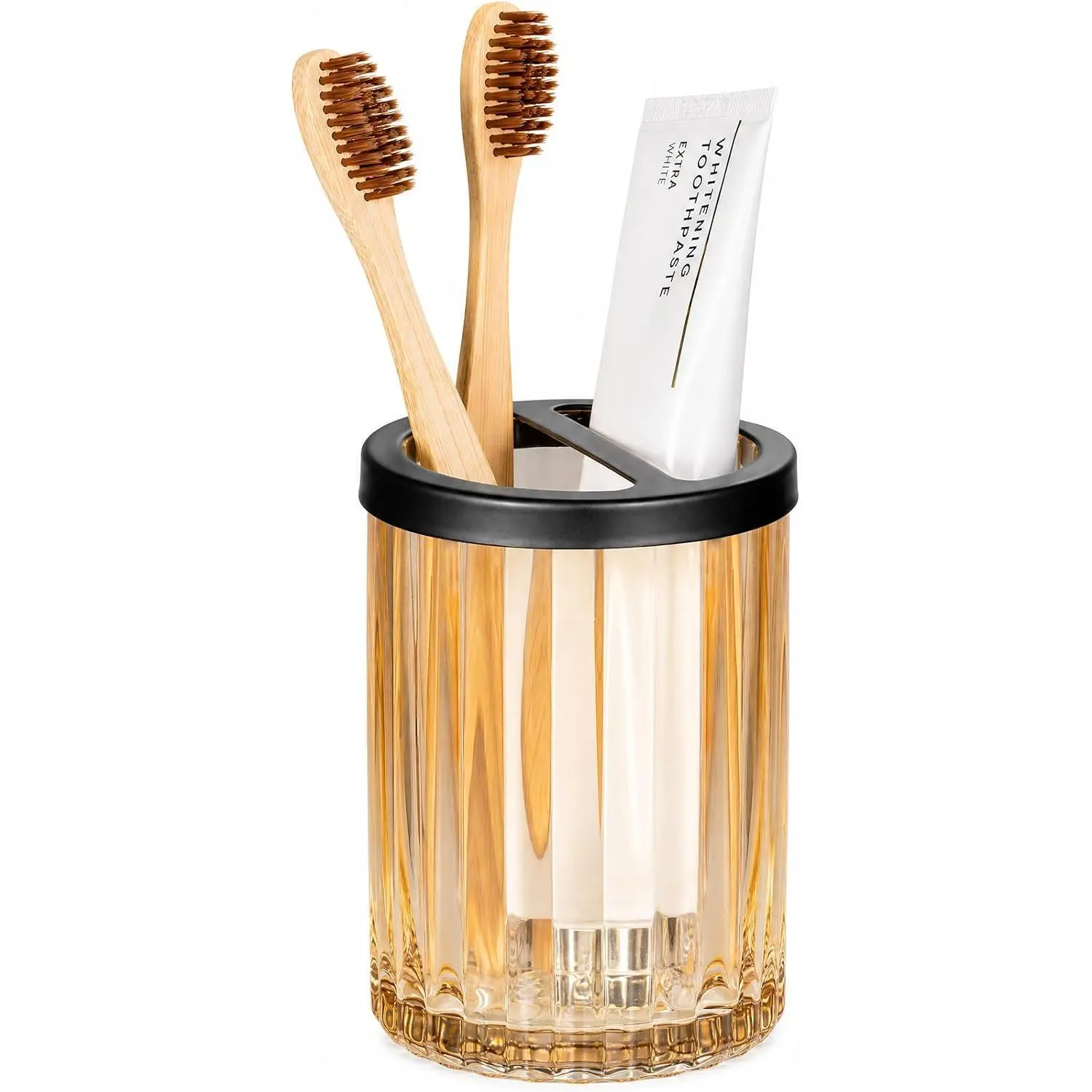 Modern Stainless Steel Ribbed Bathroom Glass Holder Pad - 2-Compartment Countertop Organizer for Tumblers, Mouthwash Cups, Toothbrushes, Kitchen Use & Birthday Gifting
