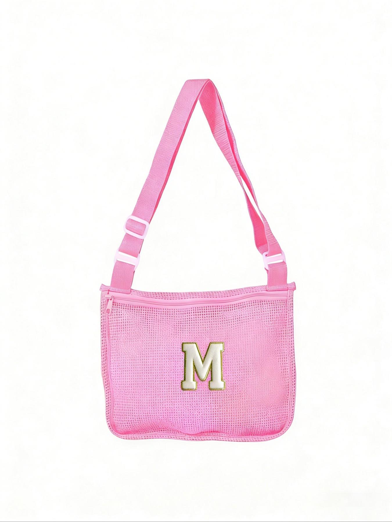 Letter Beach Mesh Bag, Shell Storage Pouch, 30cmx25cm, Unisex Swimming Accessory, Ideal for Vacations, No Ocean Balls Included