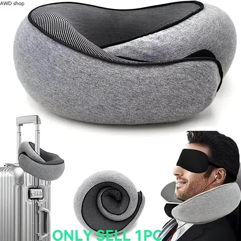 Snail Design Memory Foam Travel Neck Pillow with Storage Bag, Breathable Polyester Washable Neck Cushion, Ergonomic Support Accessory for Airplane Long Flights & Road Trips, Comfort Sleep Gear for Travelers, Practical Holiday Gift