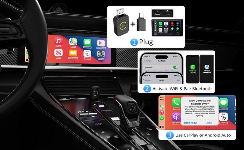 2 in 1 Wireless Apple CarPlay Adapter, for bothApple and Android,converts wired to wirelesssuitable for factory wired CarPlay cars from 2016onwards