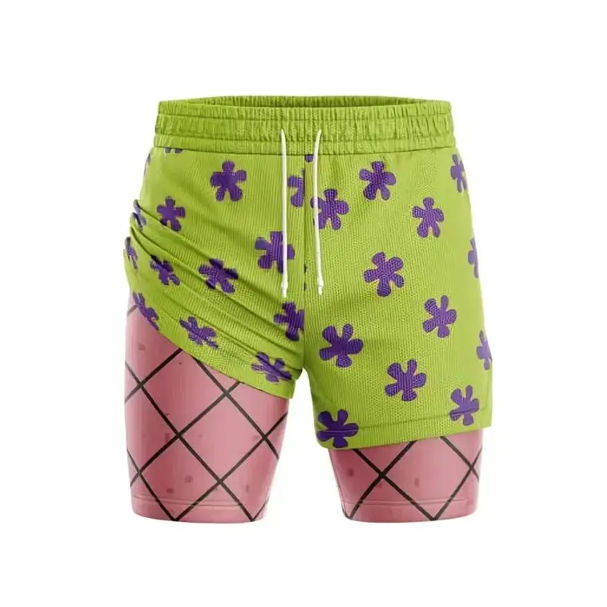 Anime 3d Digital Printing Performance Shorts Summer Double Layer Beach Pants Fitness Training Pant Sportsmale clothing print menswear,2-in-1 running short,s bottom,quick dry breathable fabric,fight training shorts,gym fitness,activewear outfit