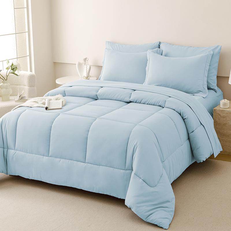 5/7pcs Luxurious Checkered Comforter, Soft Microfiber, Breathable, Easy Care for All Seasons, Bedding Set with Down Alternative Comforter, Sheets, Pillowcases & Shams, Queen And King Size