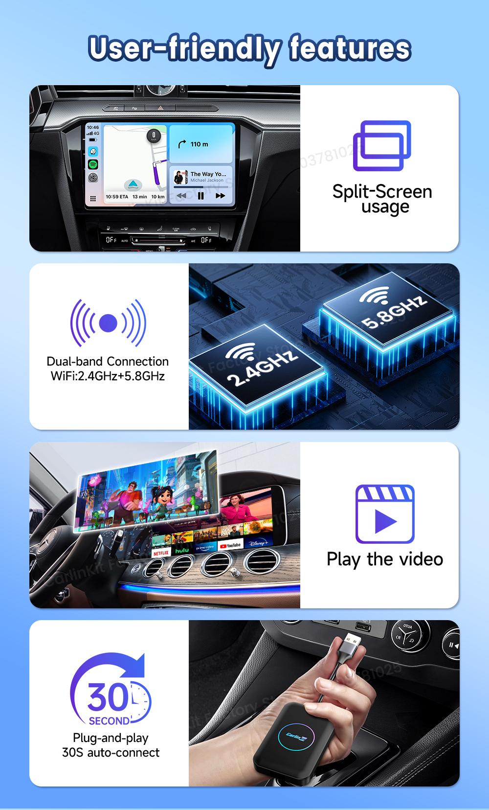 【BlackFriday】CarlinKit carplay adapter TBOX lite s, support Netflix - Watch TV Shows car Online, Plug and Play Online Audio Streaming Retains Original Controls HDMI Output