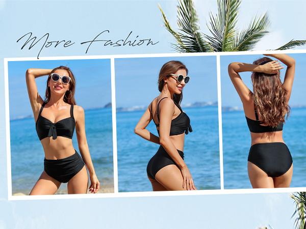 Tempt Me Women Two Piece Swimsuits High Waisted Bikini Set Tummy Control Full Coverage Ruched Tie Knot Bathing Suits Plus Size Swimsuit for Women Push Up Swimsuits Slimming Bikini Swimwear