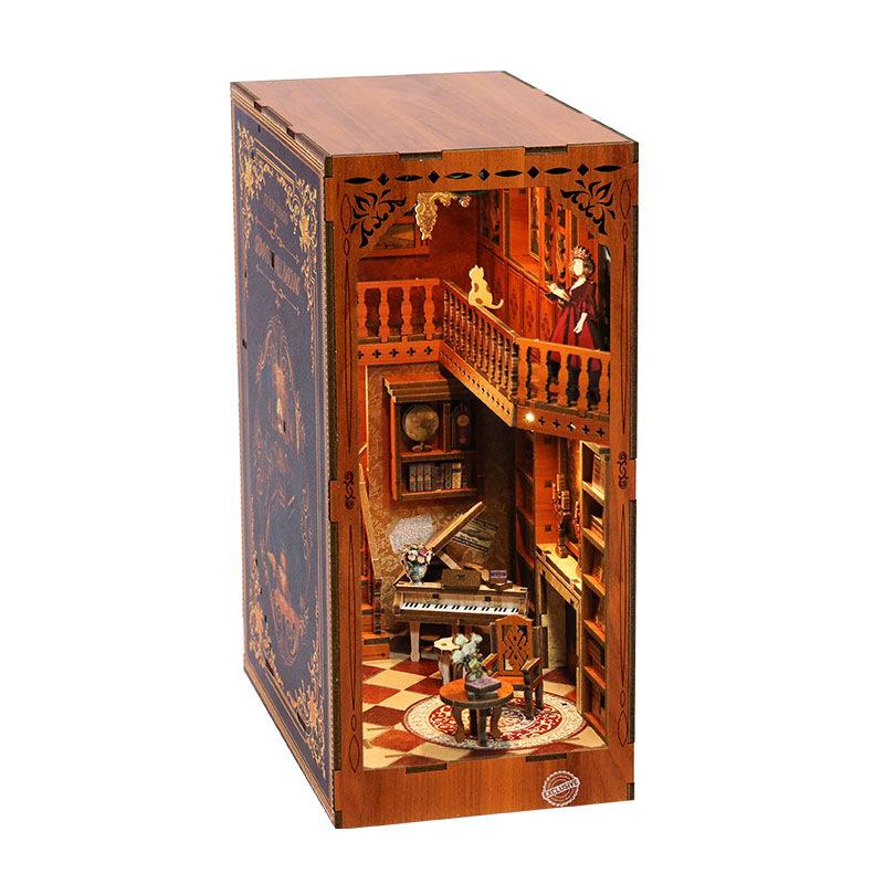 Grimm's Library DIY Book Nook Kit - 3D Wooden Miniature Bookshelf Insert, Vintage Cabin Diorama Bookend, Home Decor Ornament