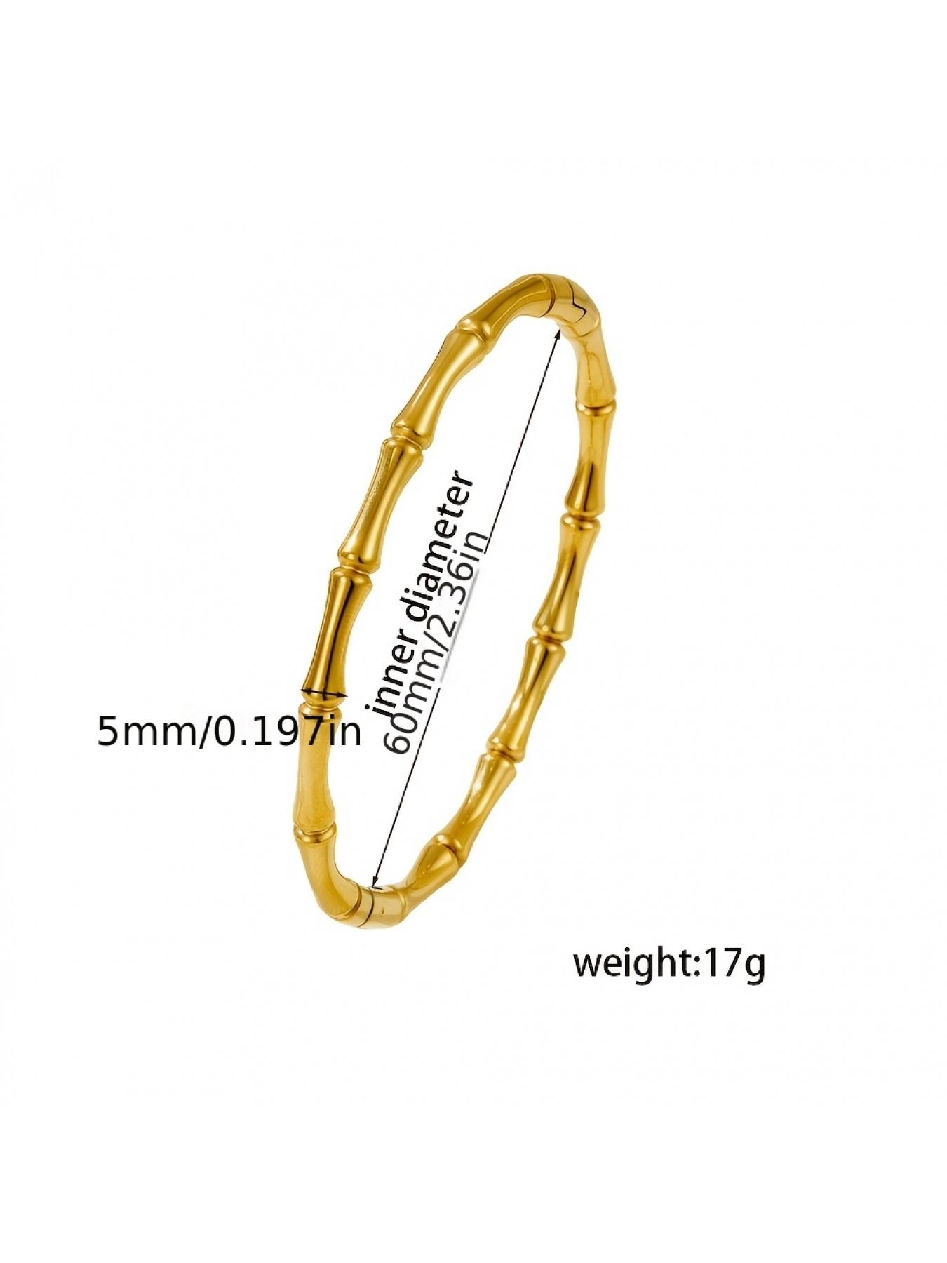 Bamboo Design Gold Bangle Set, 3-Piece Stackable Bracelets, Stainless Steel No Fading Bangles, for Women, Fashion Jewelry & Gifts for Daily Wear.