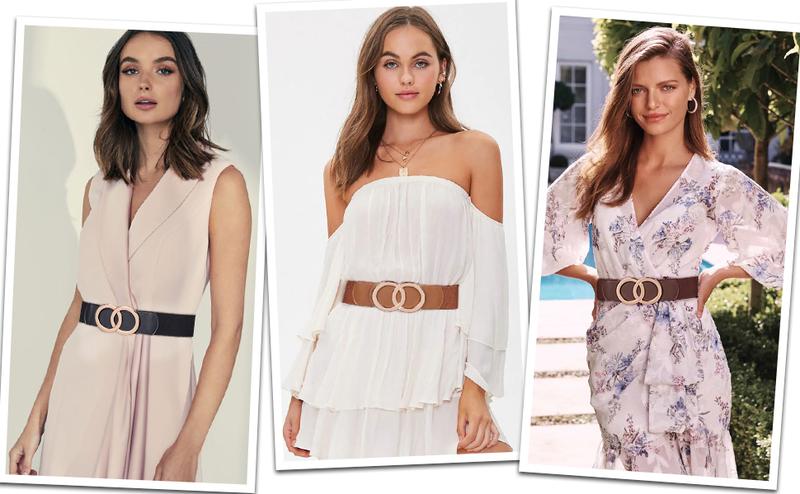 XZQTIVE Women Stretchy Wide Waist Belts, Ladies Elastic Belt for Dresses Double Ring Buckle