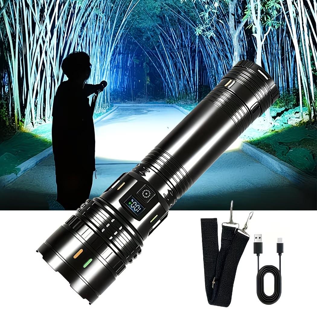 Super Bright LED Extendable Flashlight, Large Capacity Battery, USB-C Charging, Digital Display, Camping Survival Indoor Outdoor Use