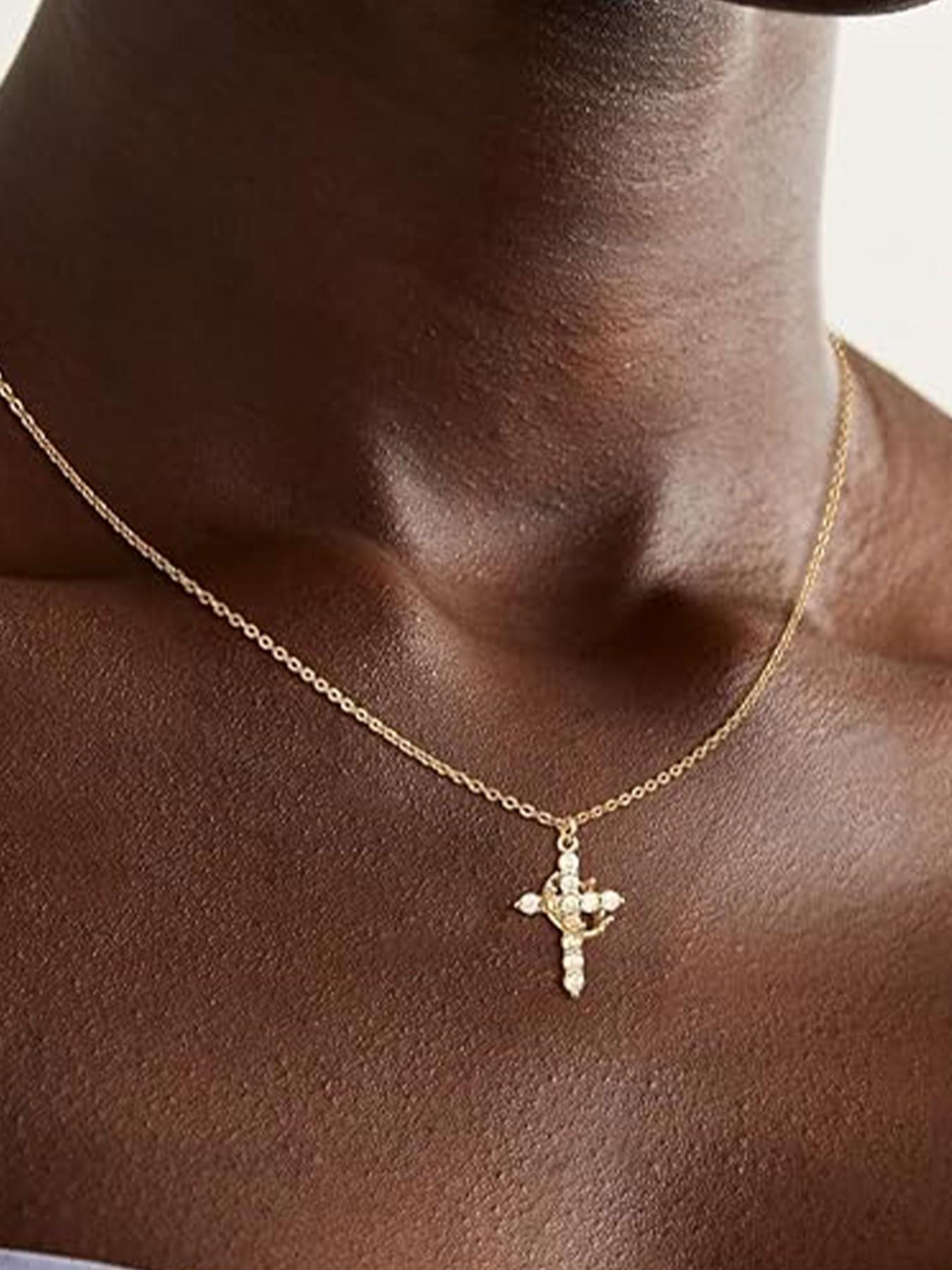 Women's Crown Cross Necklace, Christian Faith Jewelry Gift, Elegant Plain Design, Alloy Chain, All Seasons Wear, No Choking Hazard
