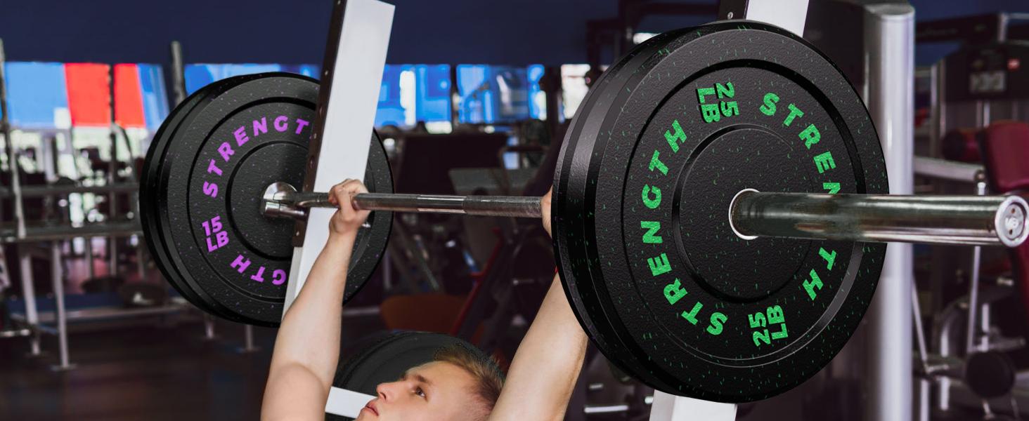 Bearbro 10/15/25/35/45LB Olympic Bumper Plates, High-Bounce Olympic Weight Plates with Colored Fleck-Rubber Weights Plates for Weight Lifting and Strength Training