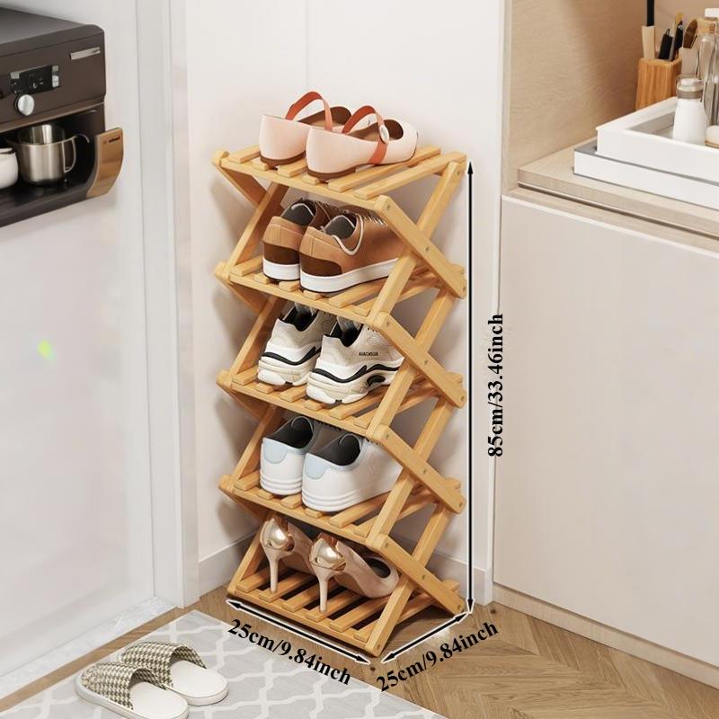 Multi-Layer Bamboo Shoe Rack, Foldable & Stackable Design, Organize Shoes Effortlessly, Ideal for Entryway/bathroom/bedroom Use