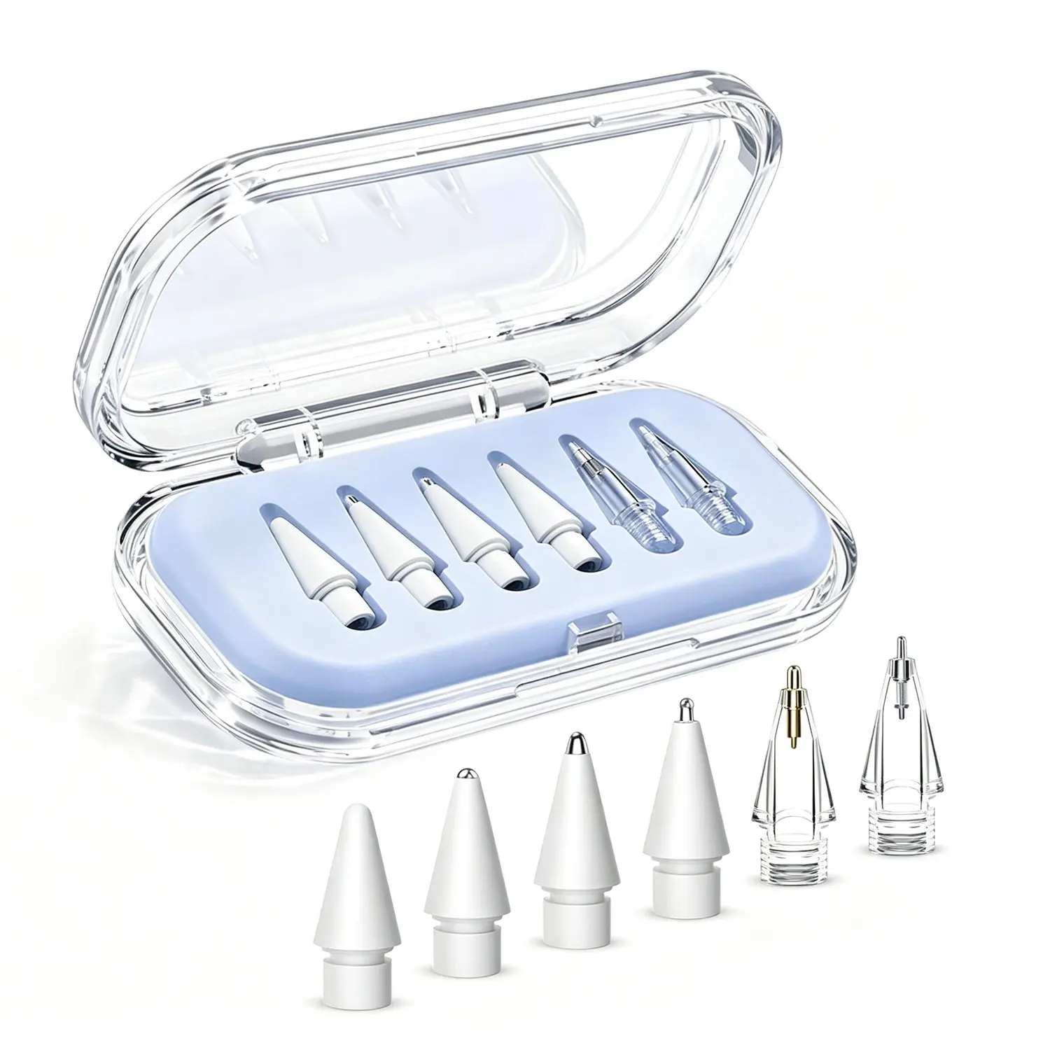 6-Pack Replacement Tips for Apple Pencil Pro/2nd/1st/3rd, Durable Hybrid Stylus Tips with Transparent Case, Ideal for iPad Pro/air/mini