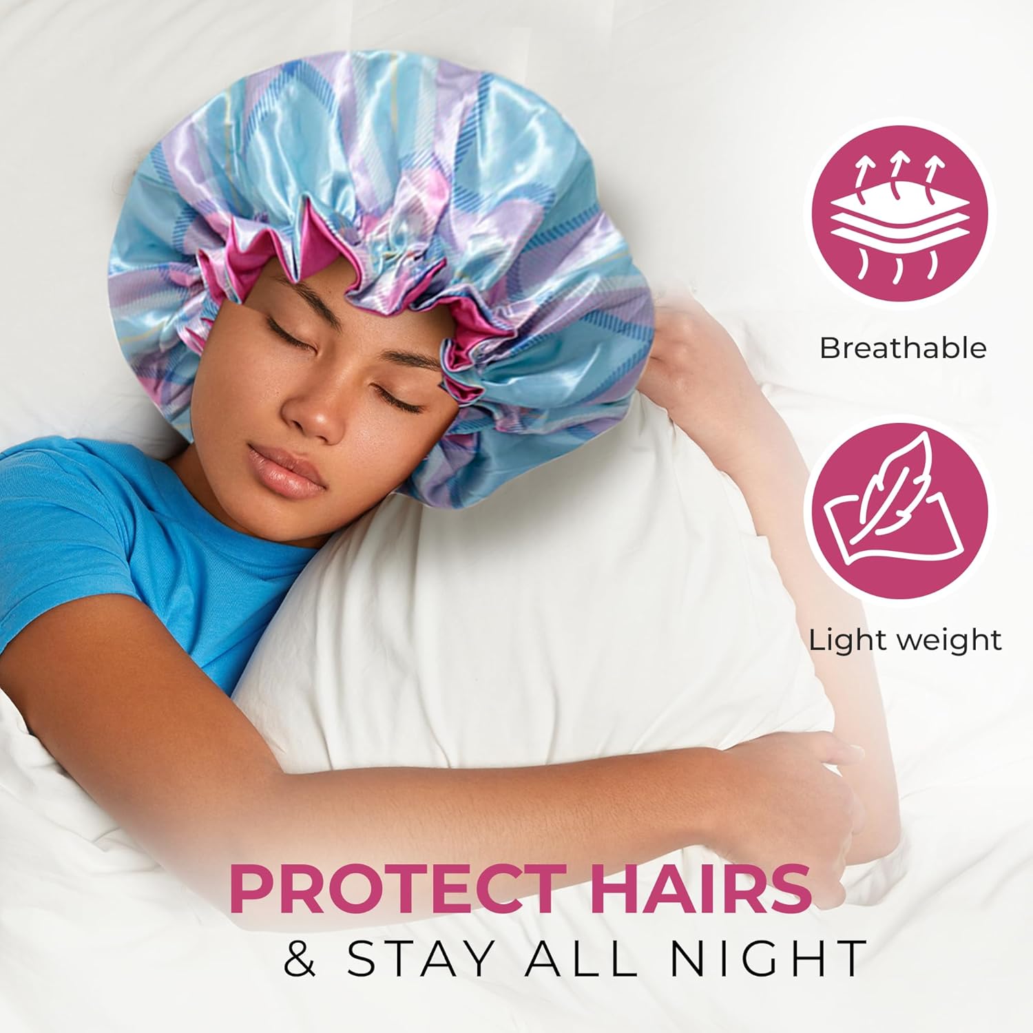 Ruffle Women Girls Satin Silk Sleeping Night Bonnet Cap for  Hair