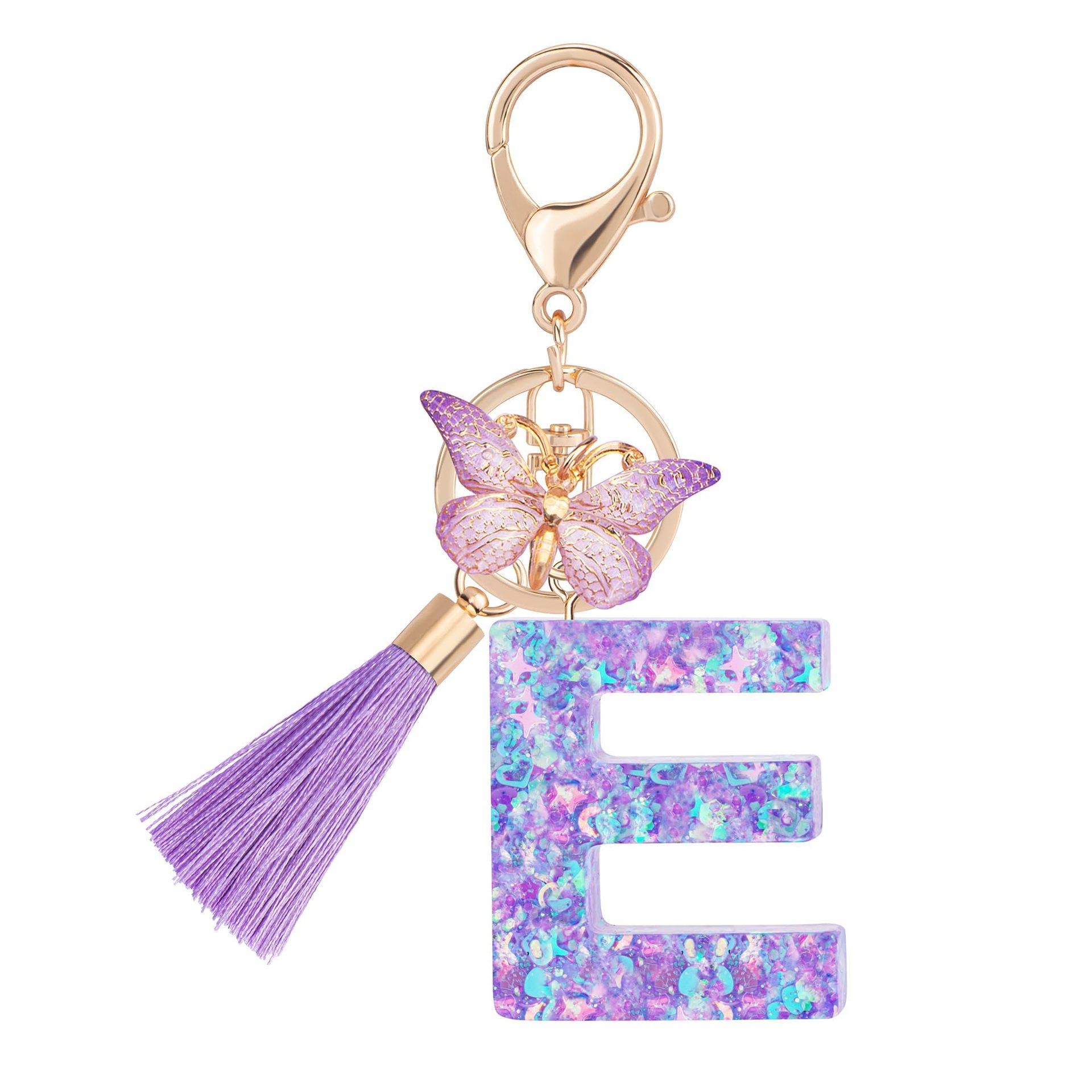 1pc / Initial Letter Keychain Butterfly Key rings Chain Pendant Cute Animal Key Ring Purse Bag Backpack Car Pendant Charm Earbud Case Accessory Women Gift