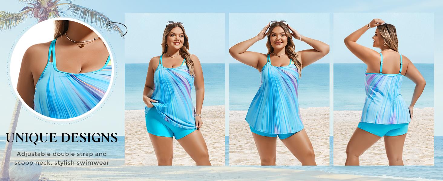 【12-28W】Hanna Nikole Womens Plus Size Tankini Swimsuit Two Piece Bathing Suits Flowy Swim Tops with Boy Shorts Outdoorfun SpringStatements