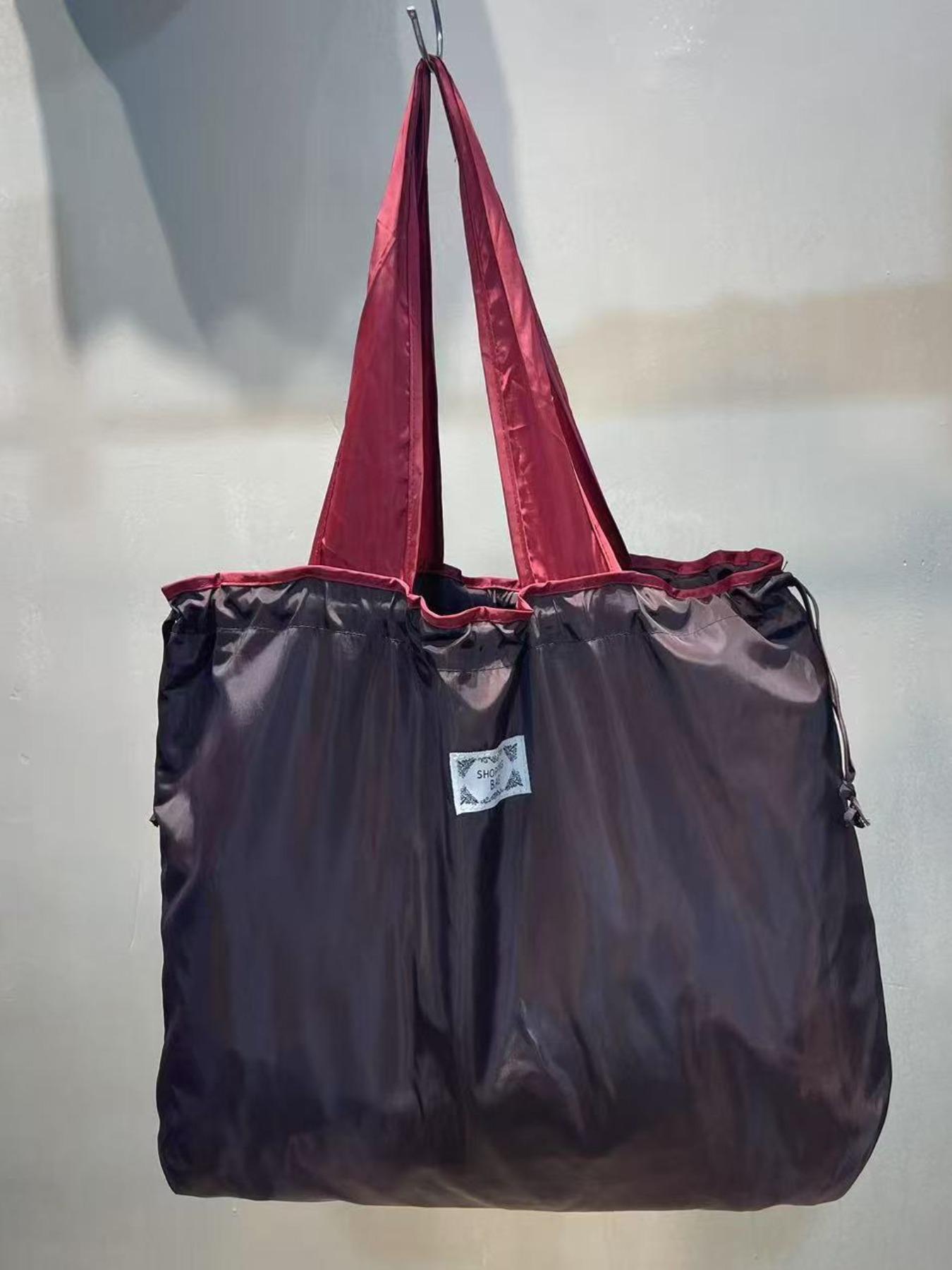 Foldable Drawstring Shopping Bag, Waterproof Nylon, Large Capacity, Casual Style, Reusable, Multi-Color, Ideal for Travel and Daily Use, Reusable Shopping Bags