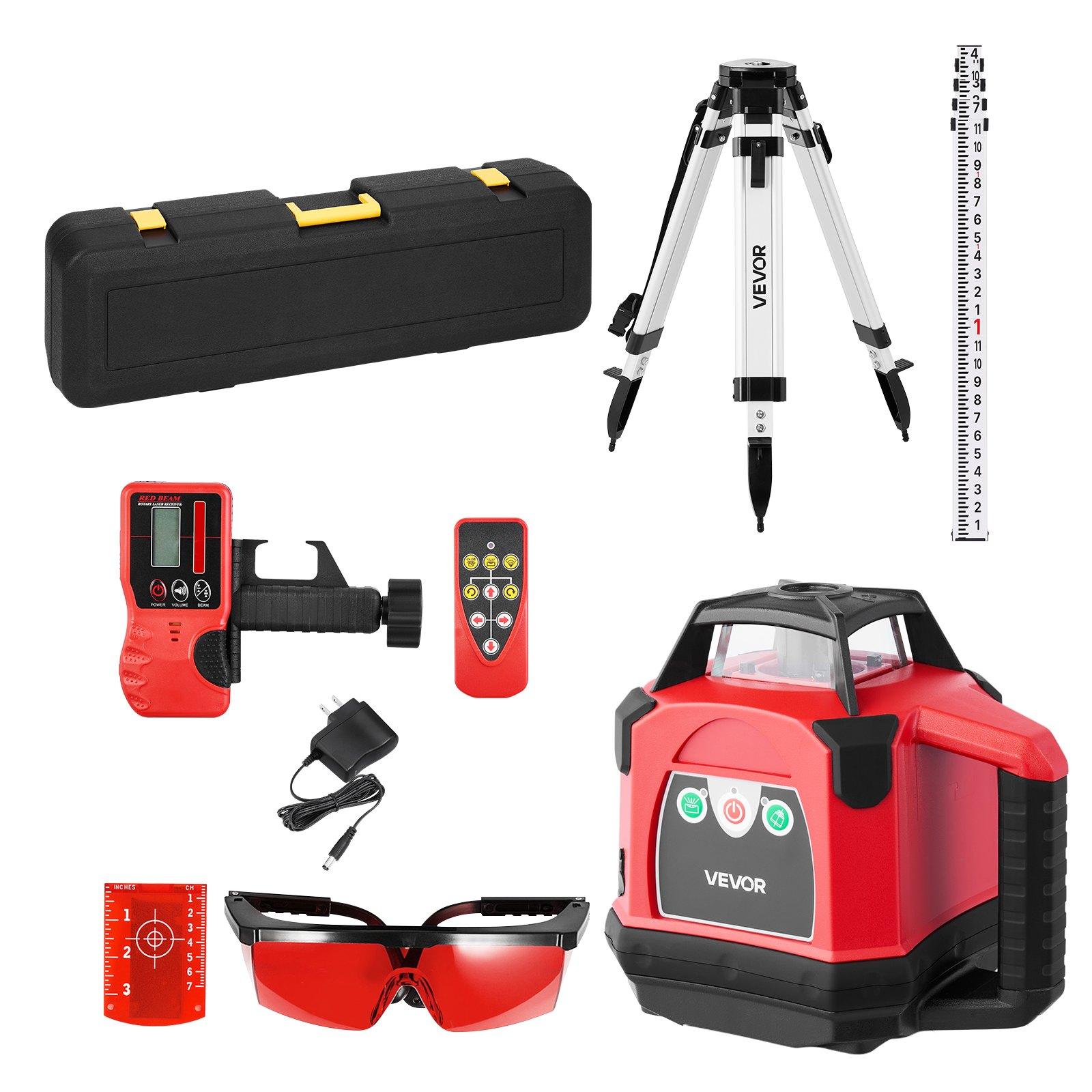 VEVOR Self-Leveling Rotary Laser Level Complete Kit, 1650ft 360-Degree Red Horizontal Laser Transit, Includes Heavy-Duty Tripod, Receiver, Remote Control, Toolcase, IP54 Waterproof, 0.06 in/100 ft for Construction, Includes Tripod