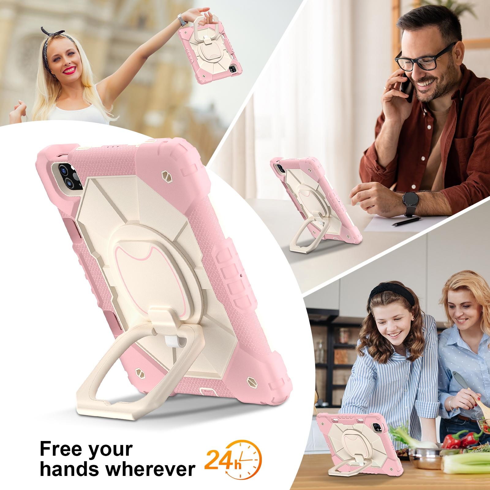 Case for iPad Pro (M5) 2025 11 inch Tablet Protective Cover, iPad Accessories, Compatible with iPad (A16) 11th/10th/iPad Air M4 2026/iPad Mini - Military Shockproof Cover with 360° Rotating Stand & Pencil Slot - Kids/Adults Friendly - Rose Gold