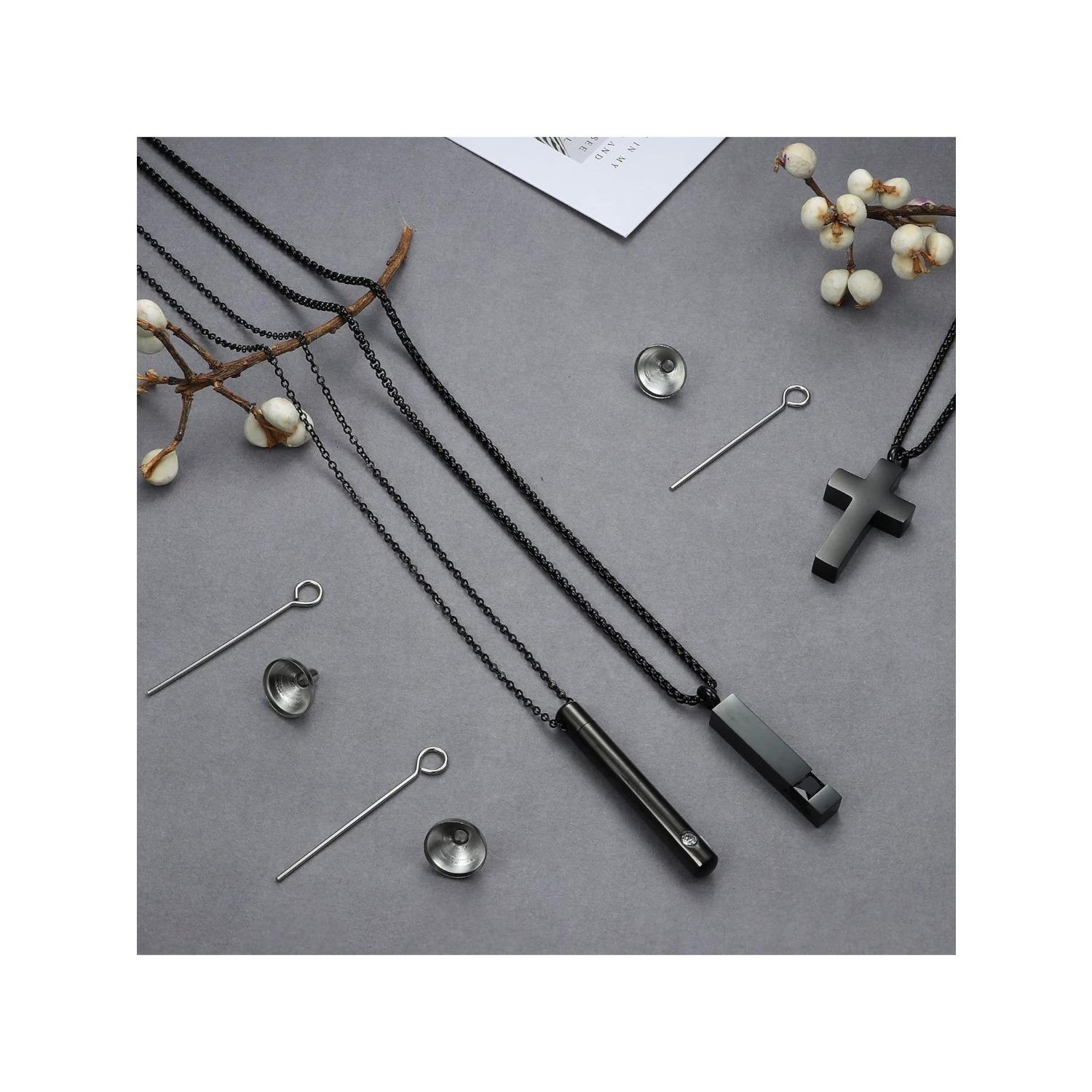 3Pcs Stainless Steel Cremation Urn Pendant Necklace for Ashes Cross Necklace for Men Women Ashes Holder Memorial Keepsake Jewelry