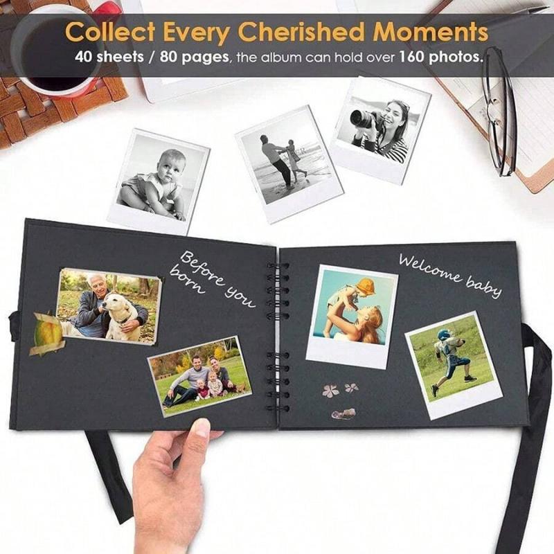 Spiral-Bound DIY Scrapbook Kit, Hardcover Photo Album with Ribbon Closure, Complete Set with Stickers & Stencils, Personalized Memory Journal for Weddings, Travel, Birthdays and Anniversaries