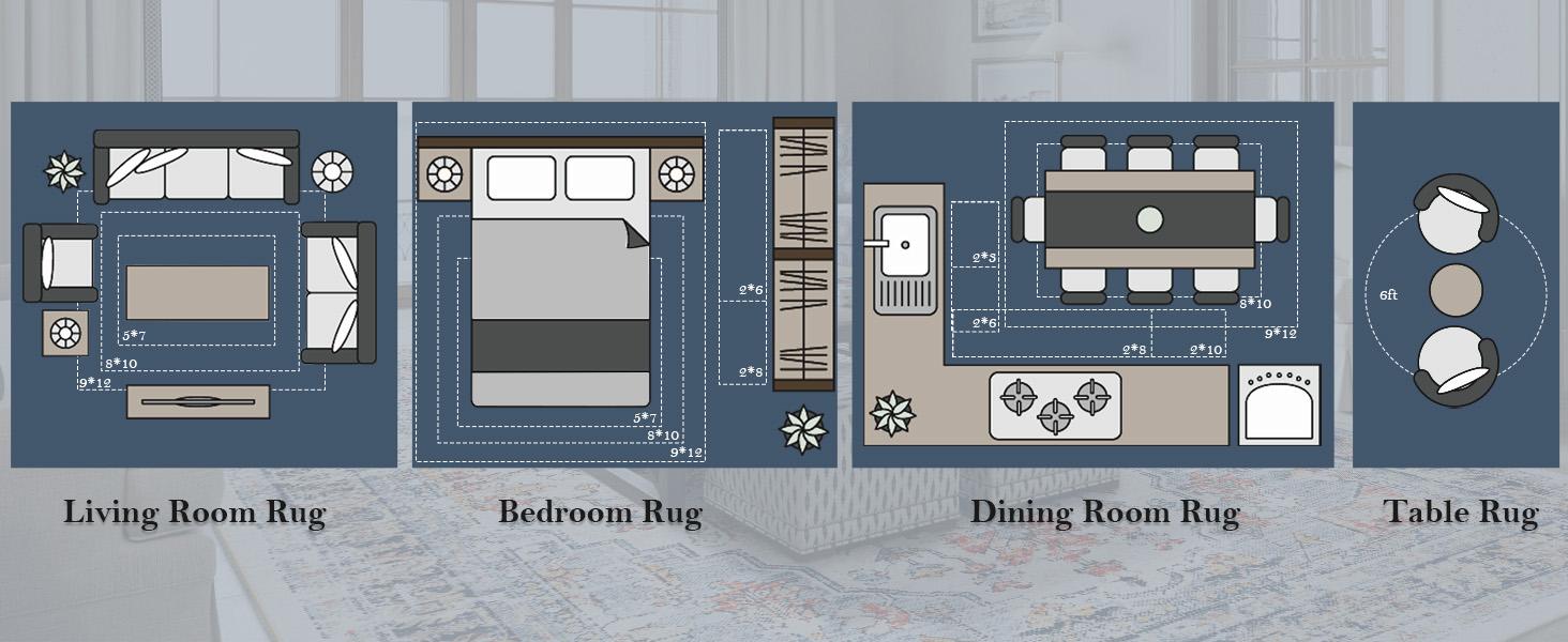 BESTSWEETIE Washable Rugs Vintage Area Rugs Boho Rugs for Living Room Carpet for Bedroom Living Room Kitchen Distressed Indoor No Pile Anti-skid Non-slip for Home Decor Decorative Floor Mat