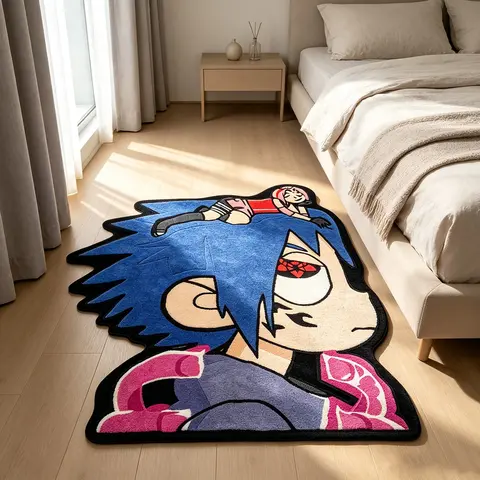 1PC Anime Character Shaped Rug, Cartoon Boy With Little Girl On Head Print, Thin Flannel Carpet For Bedroom, Gaming Room, Living Room & Study, Anime-Themed Home Decor, Decorative Area Rug