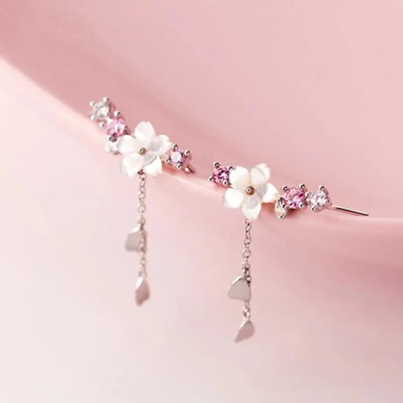 Fashion Creative Cherry Blossoms Flower Design Stud Earrings For Women Romantic Elegant Flower Earrings Party Engagement Jewelry