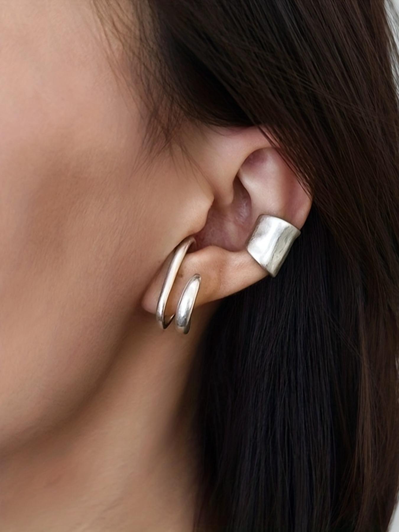 2pcs Minimalist Ear Cuffs, Fashionable High-End Earrings, Unique Versatile Studs, Casual All-Season Jewelry, Plain Design