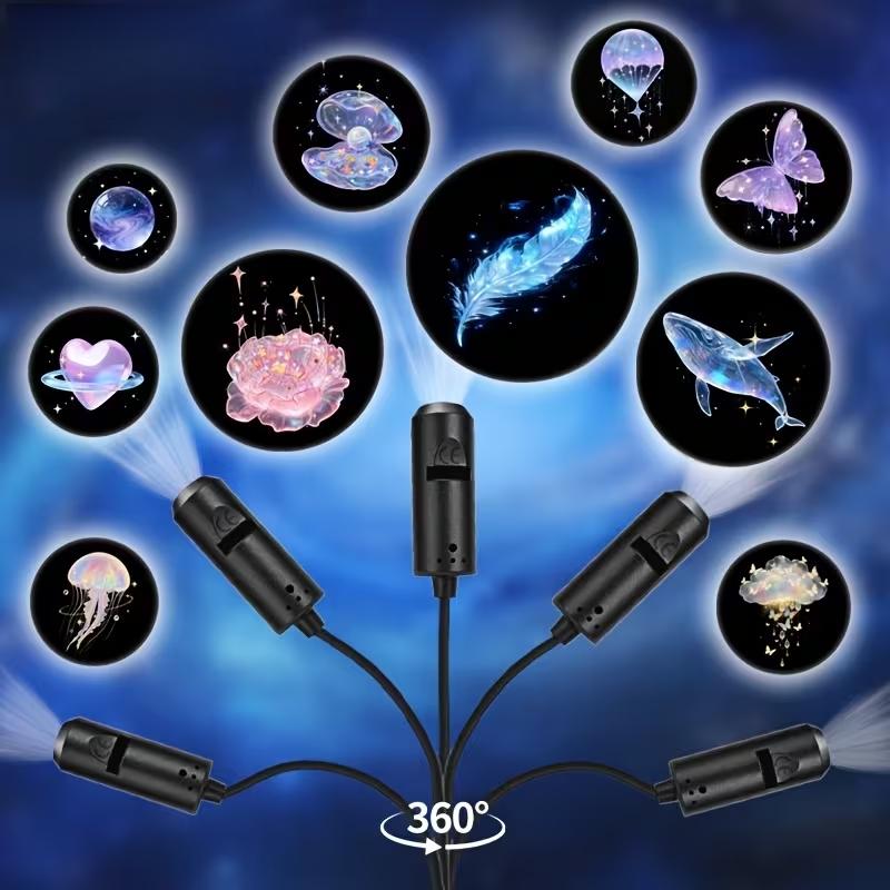 USB LED Projector Light, Aurora Projector Lamp with 3/6/10pcs Patterns, LED Dream Projector Lamp Rose, Whale, Butterfly, Cloud Projection - USB Projector Night Light for Wall/Ceiling Decoration, Bedside Night Light, Birthday Gift