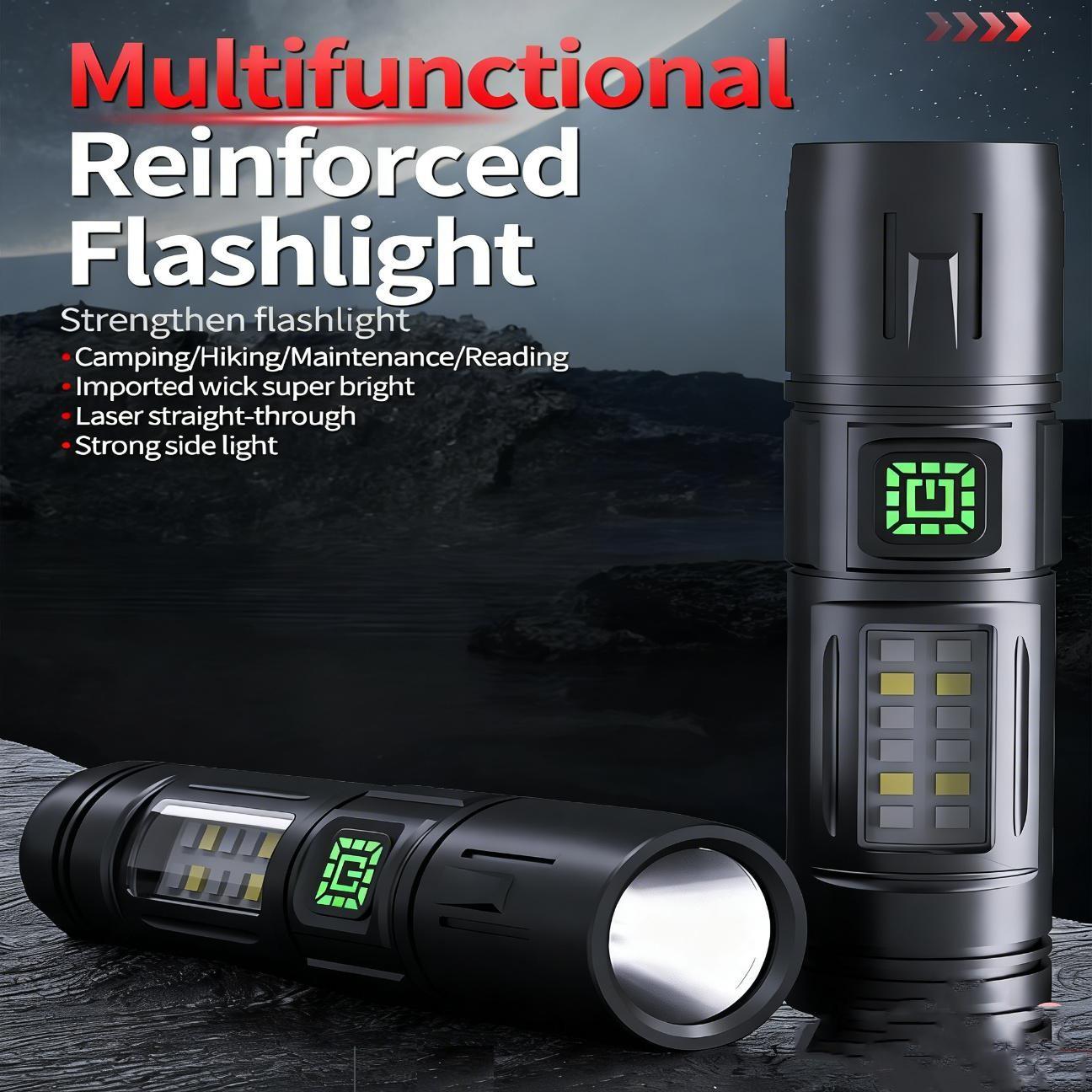 Easter Multifunctional LED Type-C Fast Charging Flashlight, Seven Modes Adjustable COB Work Light, Smart Battery Display, Camping Hiking Home Use