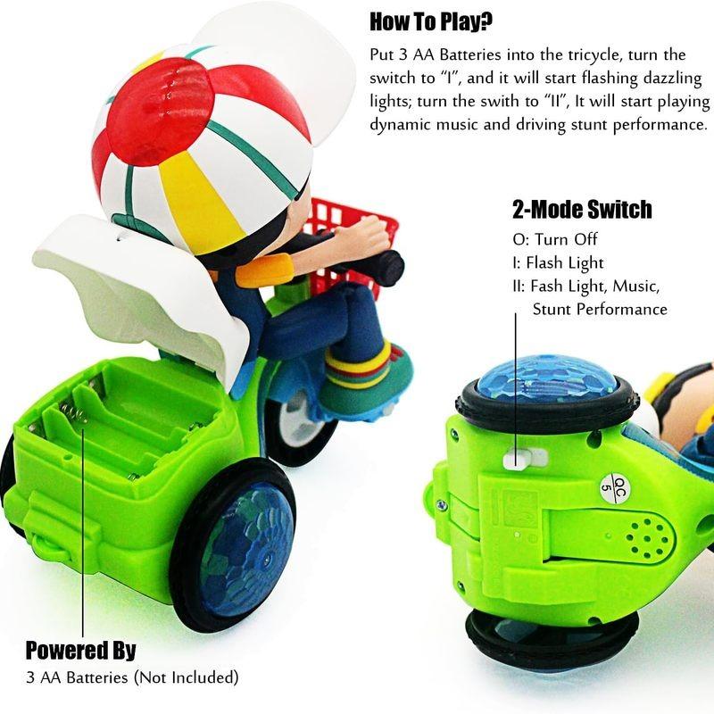Creative Stunt Tricycle Toy for Boys and Girls with Led Lights ,Toddler Electric Tricycle Toy Motorcycle with 360° Rotationand Multi-Function Design Toddler Ride-on Toy Without Battery