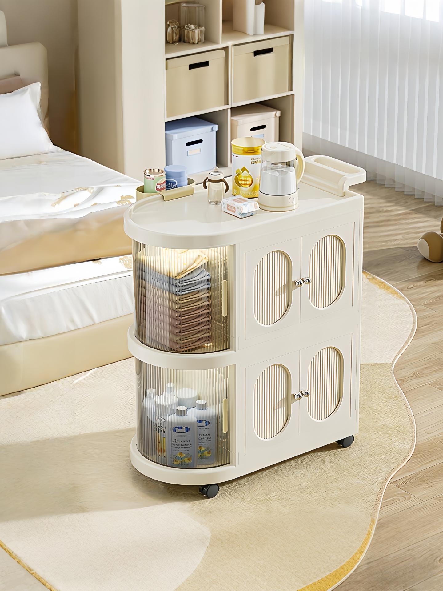 Multi-Layer Slim Storage Cart with Magnetic Doors - Portable Cabinet on Wheels with Handle, Large Capacity Organizer for Toys & Diapers, Foldable Trolley for Kids Room & Hallway, Easy Install Storage System