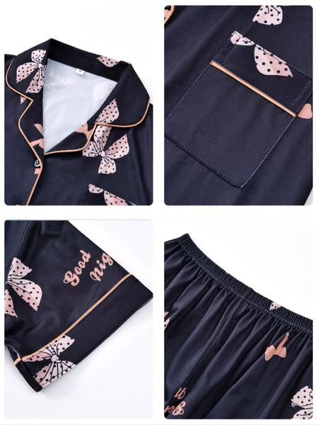 Women's Bow Print Pajama Set, Comfortable Sleepwear for All Seasons, Includes Top & Shorts/pants, Home Wear, Casual Nightwear