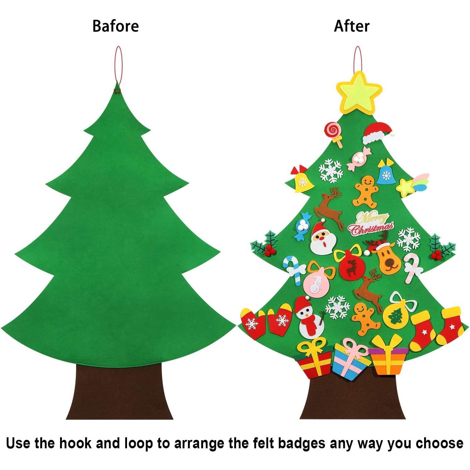 DIY Felt Christmas Tree - Large-3.6ft Modern Synthetic 3.6 ft Tall Art & Craft Kit, 41-Count Ornament Set, Reusable Adhesive Pads, Green Life-Size Unisex Festive Decoration for Home Supplies