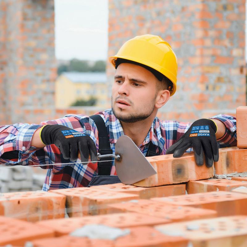 Outdoor Activity Gloves. KAYGO Safety Work Gloves PU Coated for Men and Women- KG11PB,12 Pairs,Seamless Knit Glove with Two Fingers Touchscreen,Ideal for General Duty Work (Large,Black)