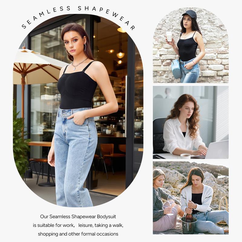 Nebility Women's 2 Piece  Bodysuits for women Seamless Comfortable Shapewear Crew Neck Square Neck Sleeveless Womenswear Basic Compression Black(Upgrade)