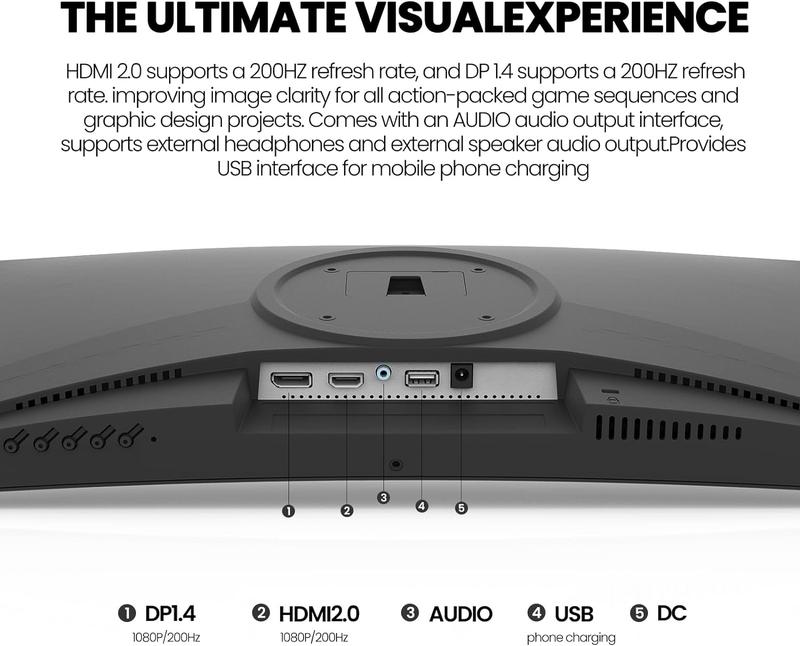 24 Inch 200hz Gaming Monitor, FHD 1080P Frameless Computer Monitors, Support AMD freesync Low Motion Blur, Eye Care,  HDMI, DisplayPort,Compatible Wall Mountable Installs-Black