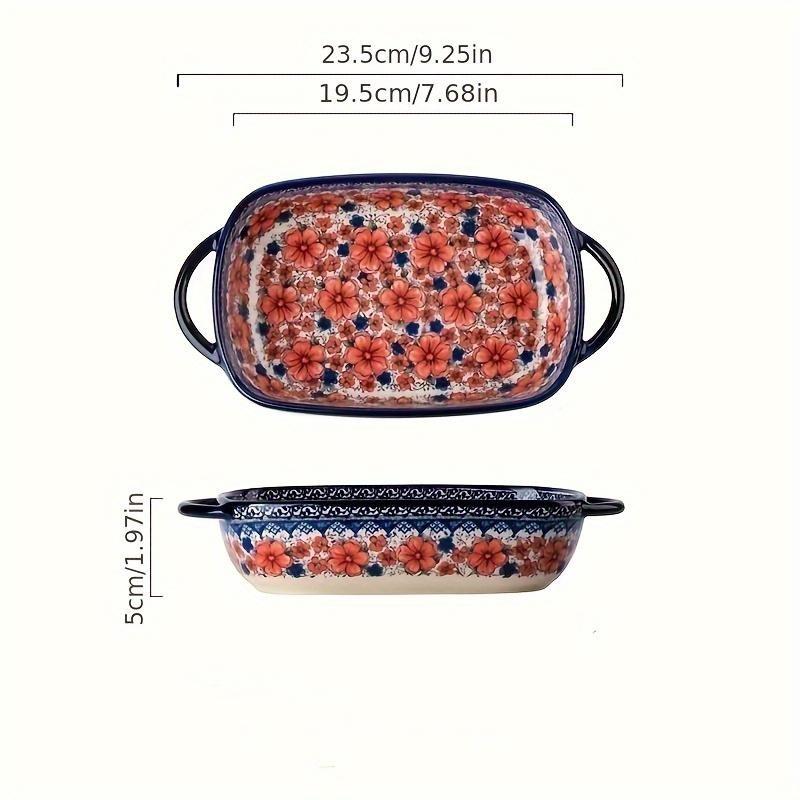 730ML Floral Ceramic Baking Dish, Rectangular Serving Dish with Handles, Ideal for Rice, Salad & Cheese, Elegant Kitchen Essential