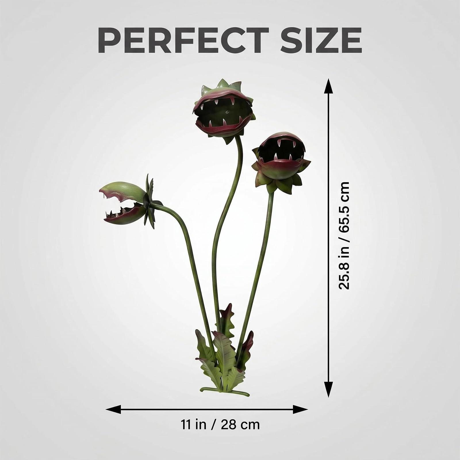 26-Inch Large Painted Venus Flytrap Ground Stake Decoration, Iron Art Realistic Funny Plant, Outdoor Garden Festival Atmosphere Sculptures, Metal Sculptures, Garden Accessories
