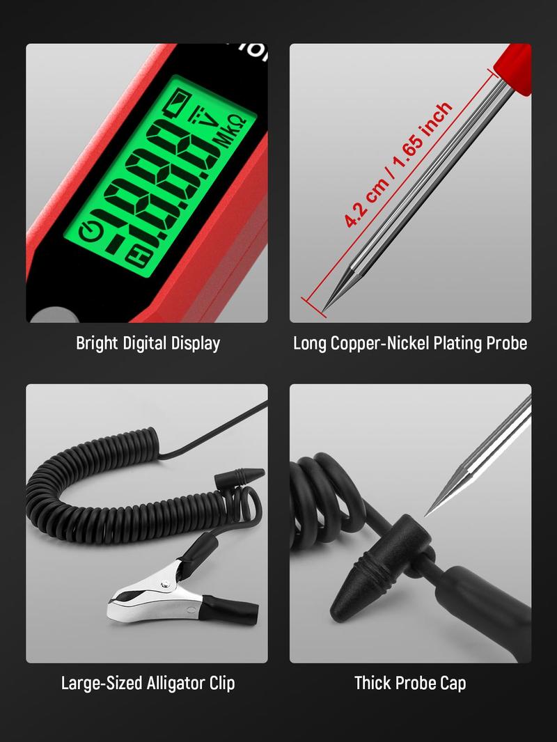 KAIWEETS 0.8-100V DC Car Automotive Circuit Tester, Smart Auto-Ranging Fuse Tester with Sharp Probe, Professional Vehicle Voltage Tester for Car Battery, Bidirectional Polarity Checker Tool for Voltage/Continuity/Resistance Detector with Audible Buzzer KAIWEETS 0.8-100V DC Car Automotive Circuit Tester, Smart Auto-Ranging Fuse Tester with Sharp Probe, Professional Vehicle Voltage Tester for Car Battery, Bidirectional Polarity Checker Tool for Voltage/Continuity/Resistance Detector with Audible Buzzer