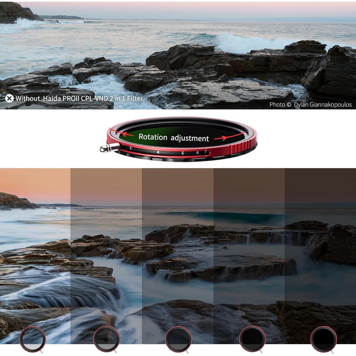 77mm Combo CPL/VND Filter Pro II Multi-Coating Circular Polarizer + Variable Neutral Density  Scratch Resistant Nano-Coating