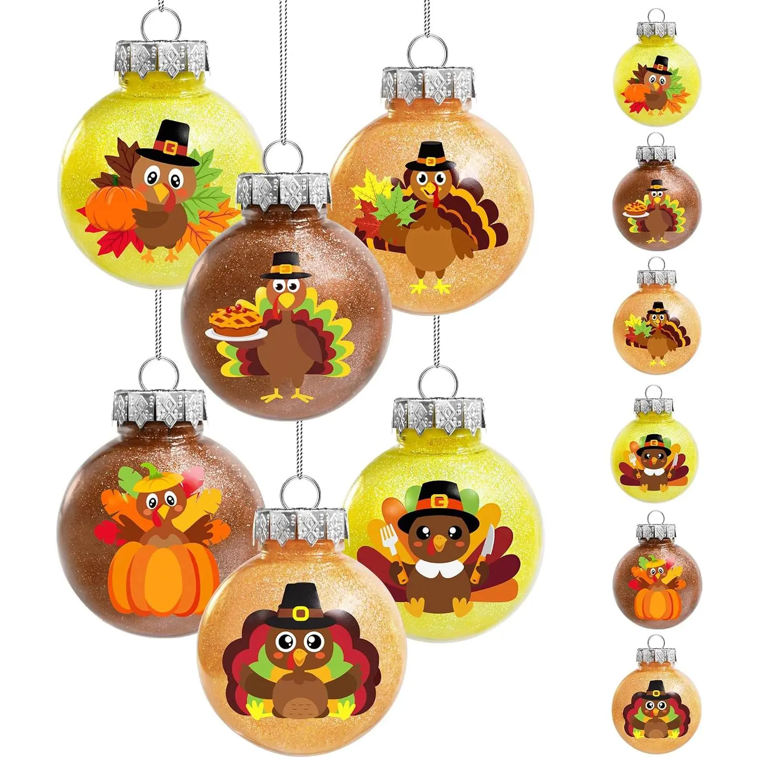 Thanksgiving Decorations Ball Ornaments, 6 Pcs 2.36 Inch Shatterproof Glitter Turkey Thanksgiving Ball Ornaments Hanging Baubles for Tree Fall Harvest Friendsgiving Farmhouse Home Holiday Party Decor