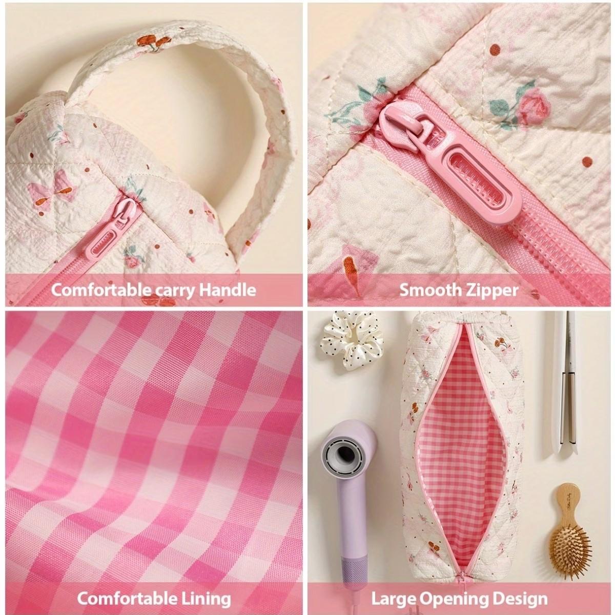 Hair Tool Organizer Bag with Zipper Closure & Bow Design, Dustproof Storage for Hair Dryer, Curling Iron, Straightener, Travel, Gym, Salon, Home